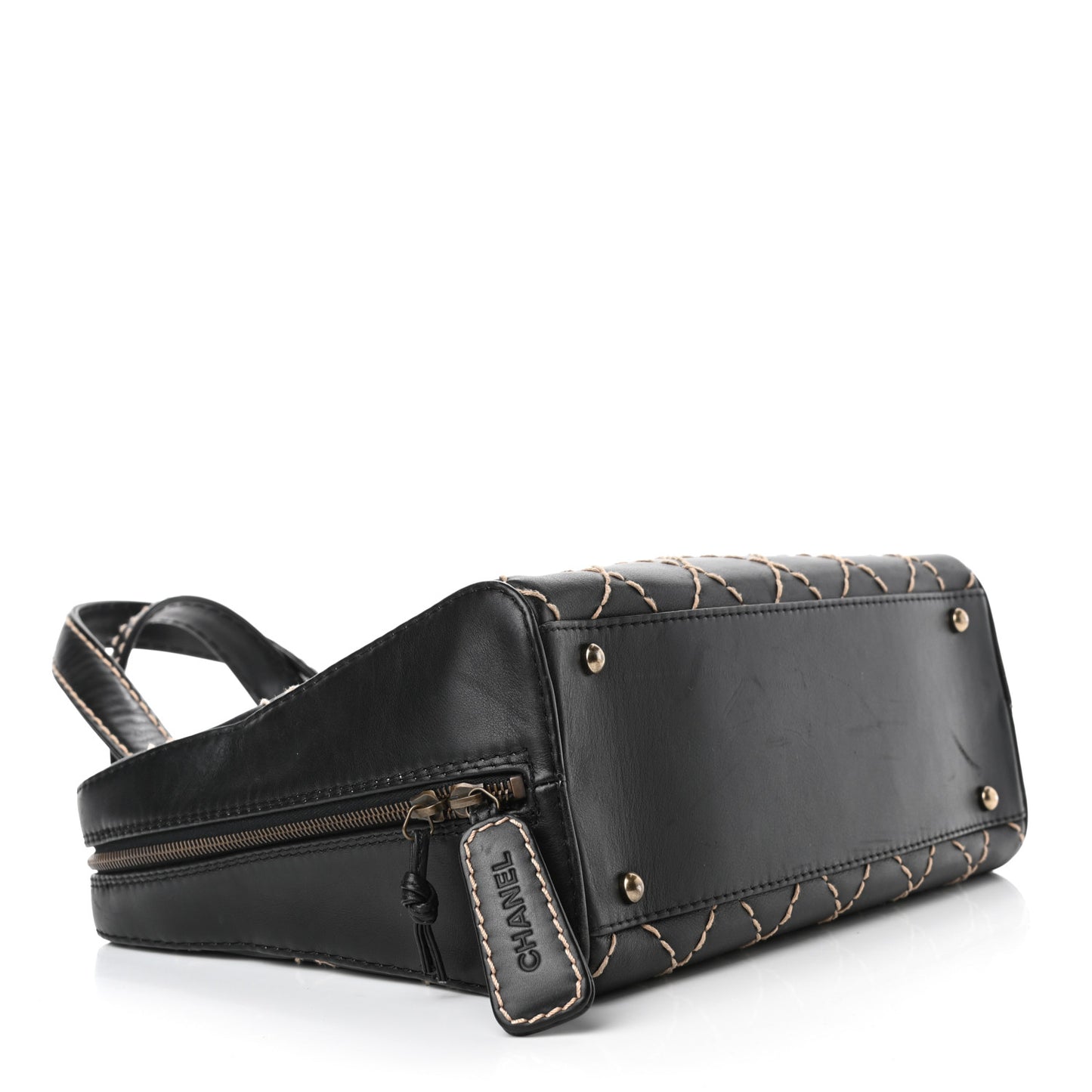 Calfskin Wild Stitch Vertical Top Handle Bag Black