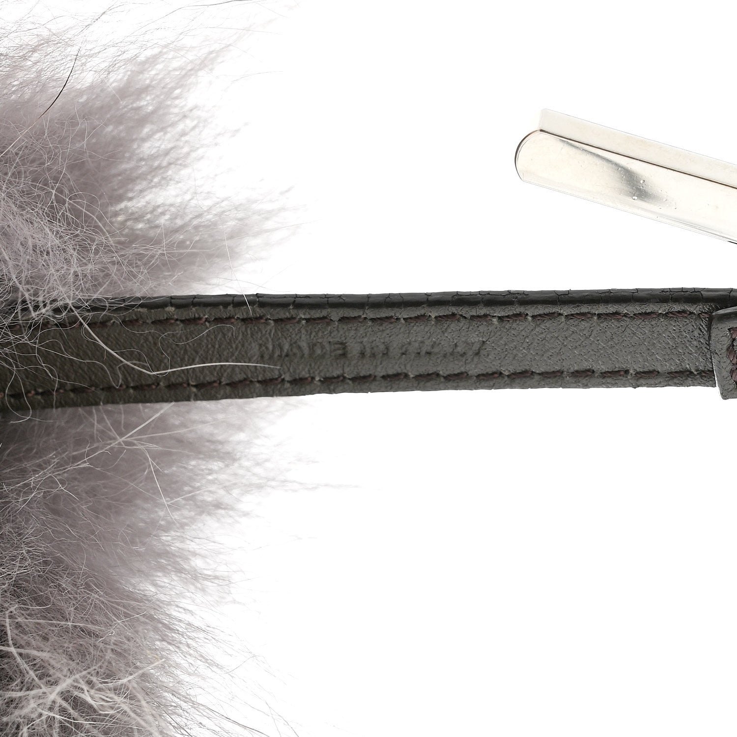 Fendi Fox Fur FF Reloaded Pom Pom Bag Charm Grey Yellow 4 of 4