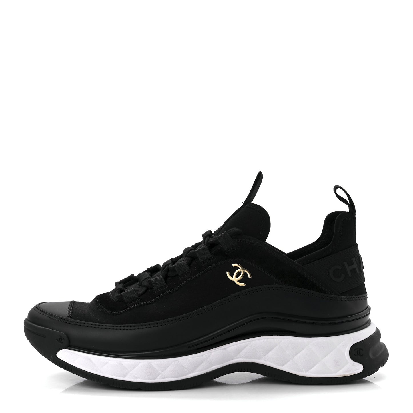 Velvet Calfskin Mixed Fibers CC Sneakers 38.5 Black