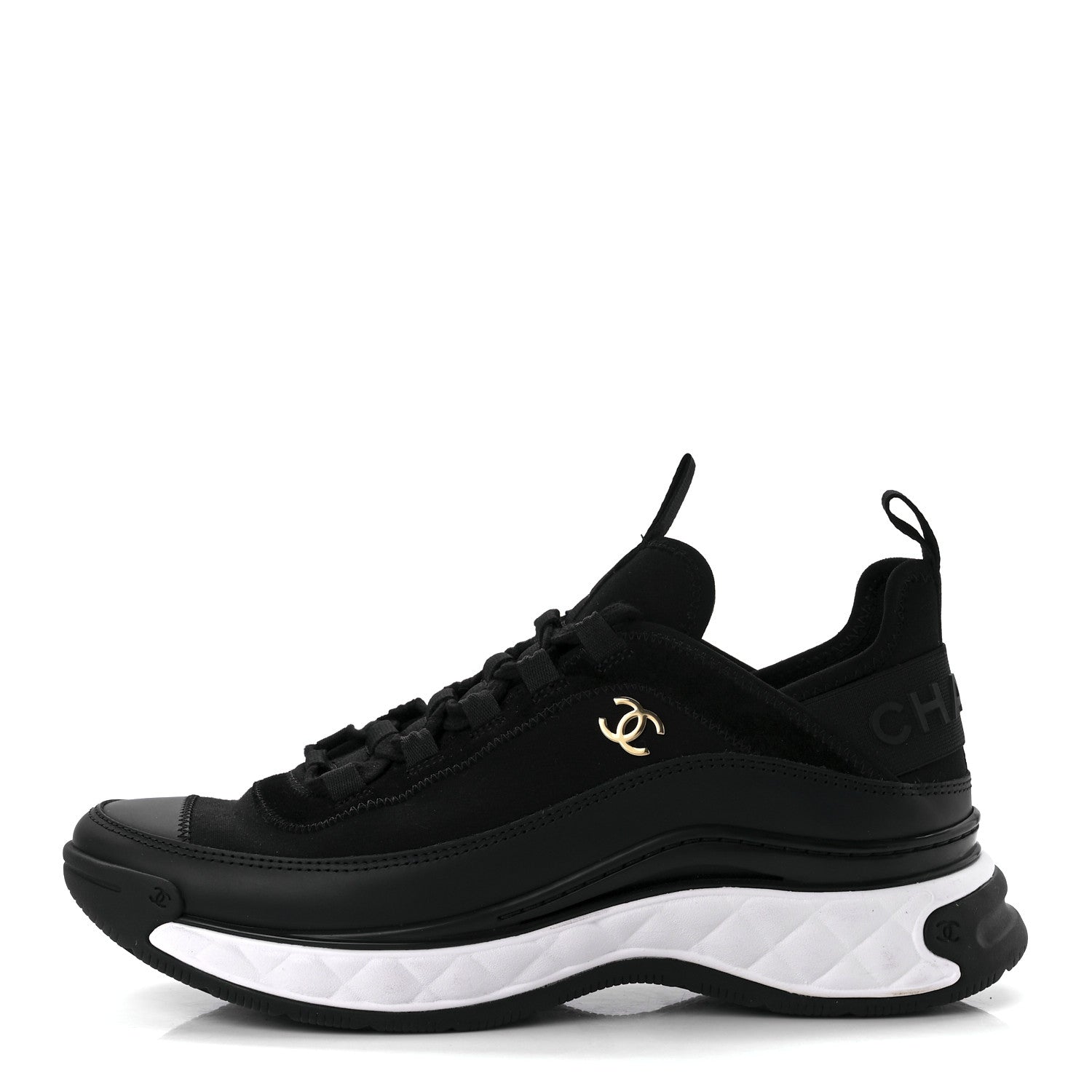Chanel Velvet Calfskin Mixed Fibers CC Sneakers 38.5 Black 1 of 11