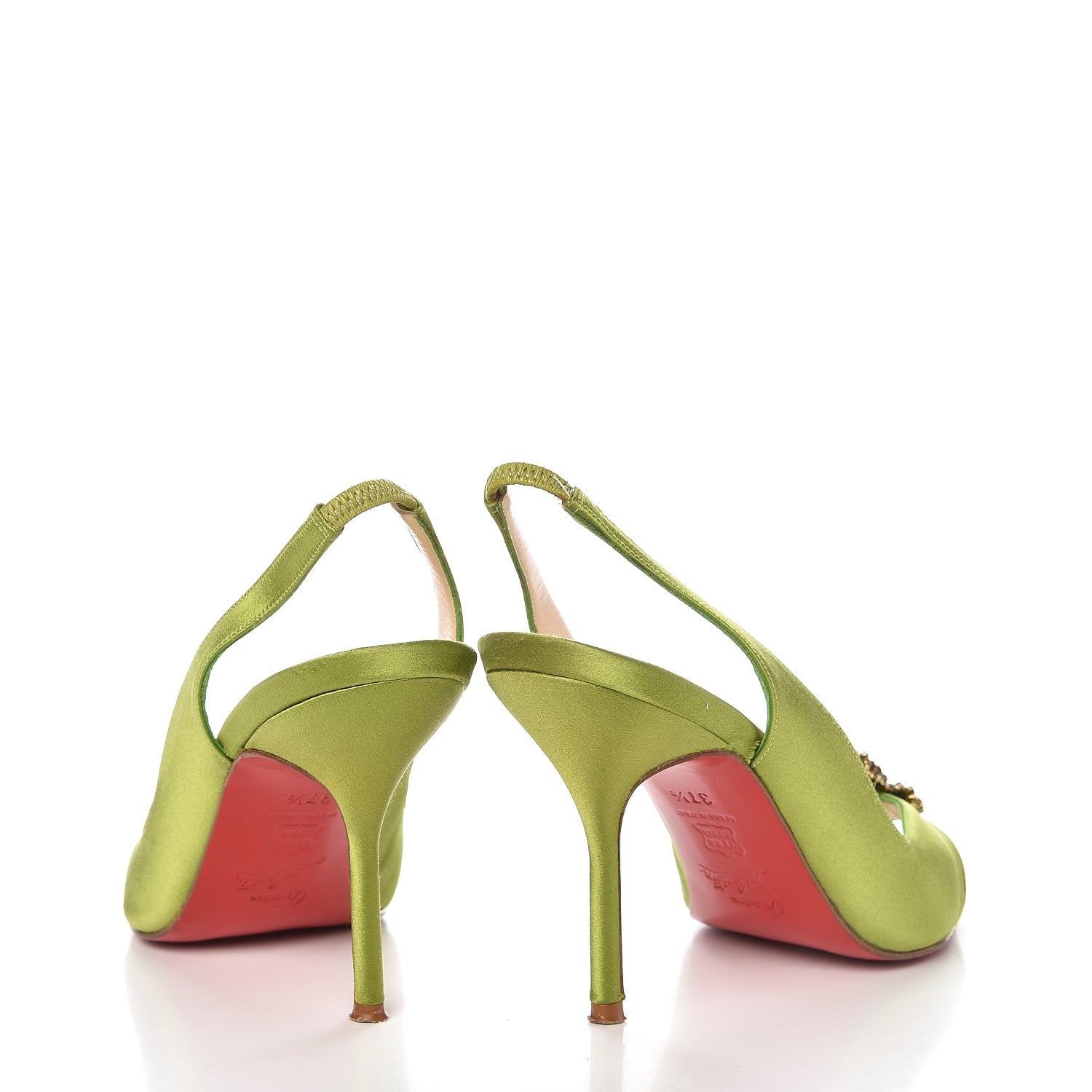 Christian Louboutin Satin Fiorellino Peep Toe Slingback 37.5 Green 5 of 16