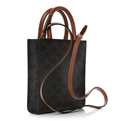 Celine Triomphe Canvas Calfskin Mini Vertical Cabas Tan 3 of 11