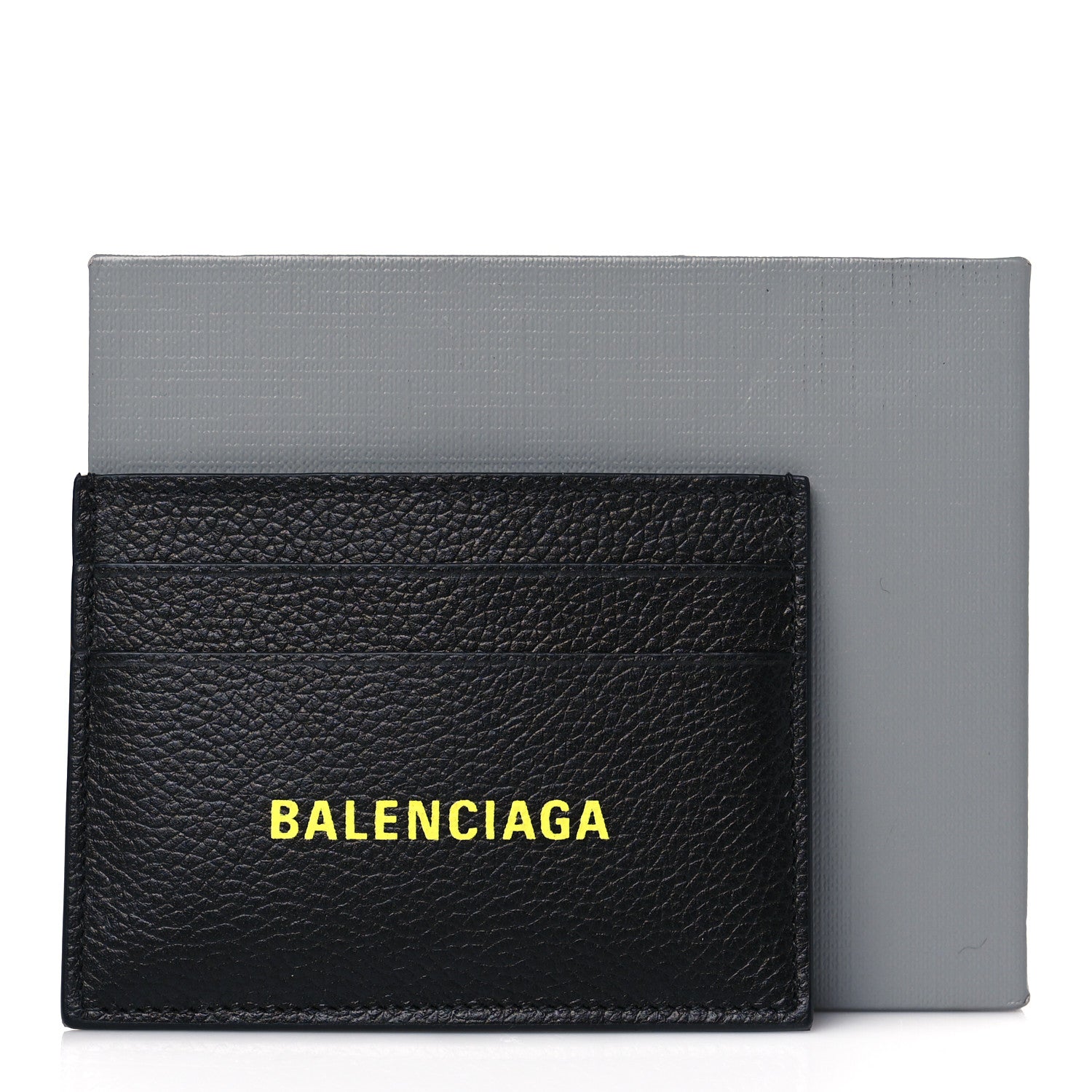 Balenciaga Grained Calfskin Logo Cash Card Holder Black Fluo Yellow 9 of 9