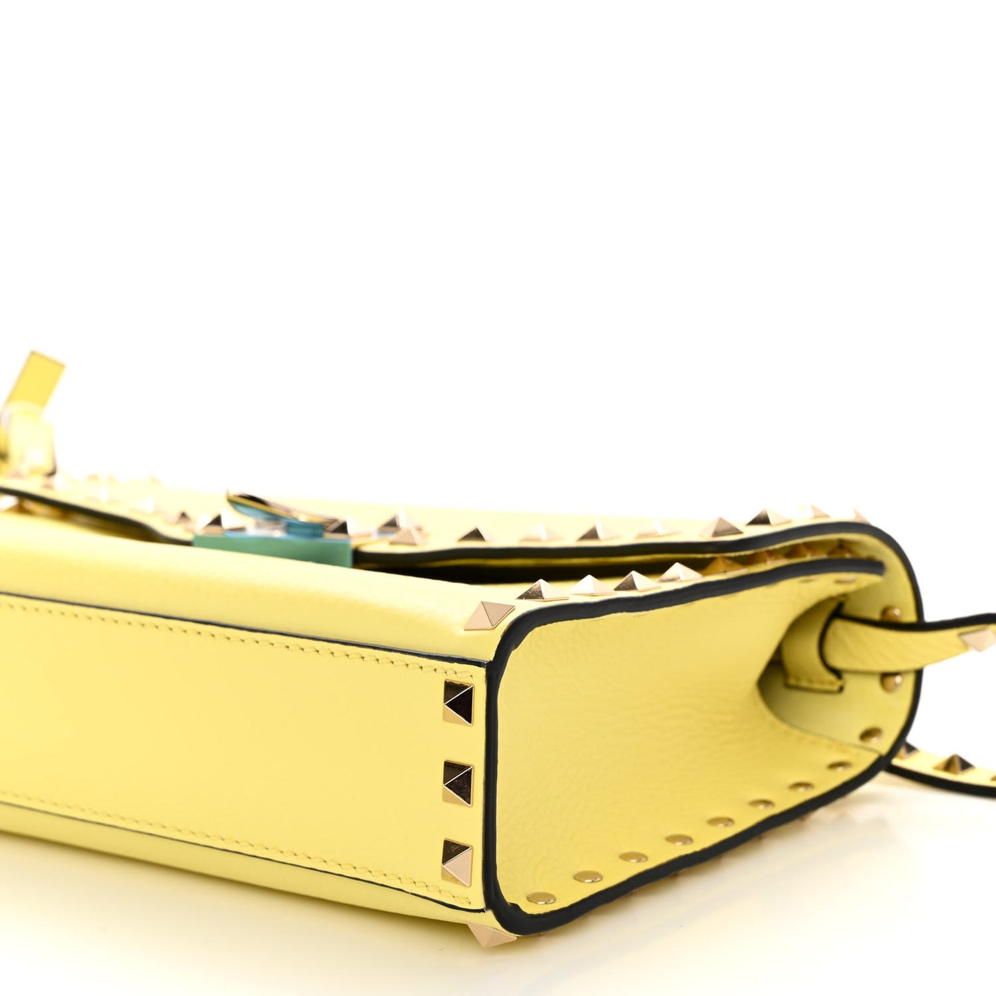 Pebbled Calfskin Rockstud Flip Lock Crossbody Bag Yellow