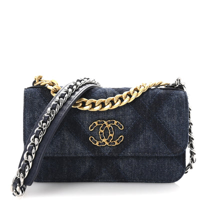 Chanel Denim Quilted Chanel 19 Flap Phone Holder With Chain Blue 1 of 11