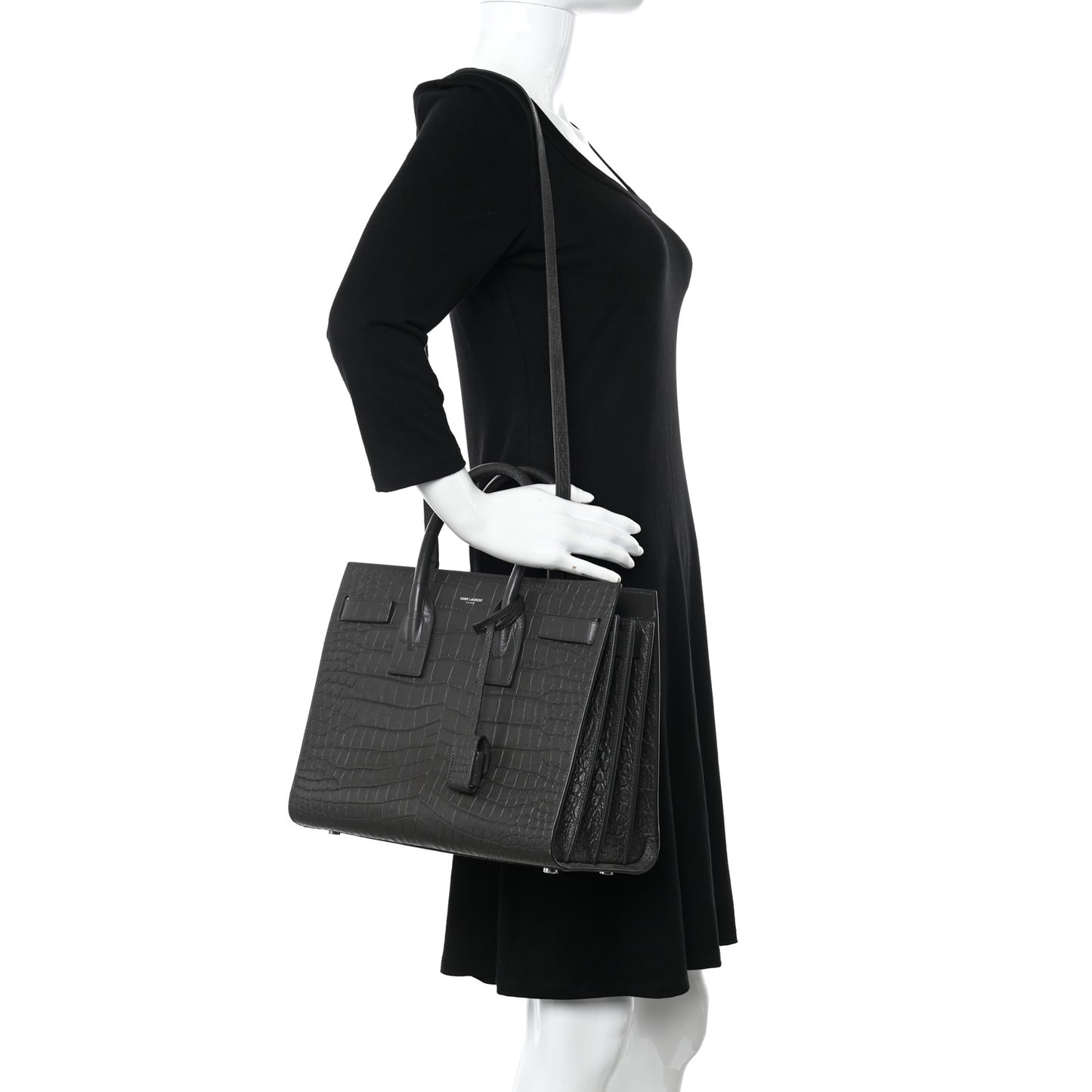 Calfskin Crocodile Embossed Small Sac De Jour Coal