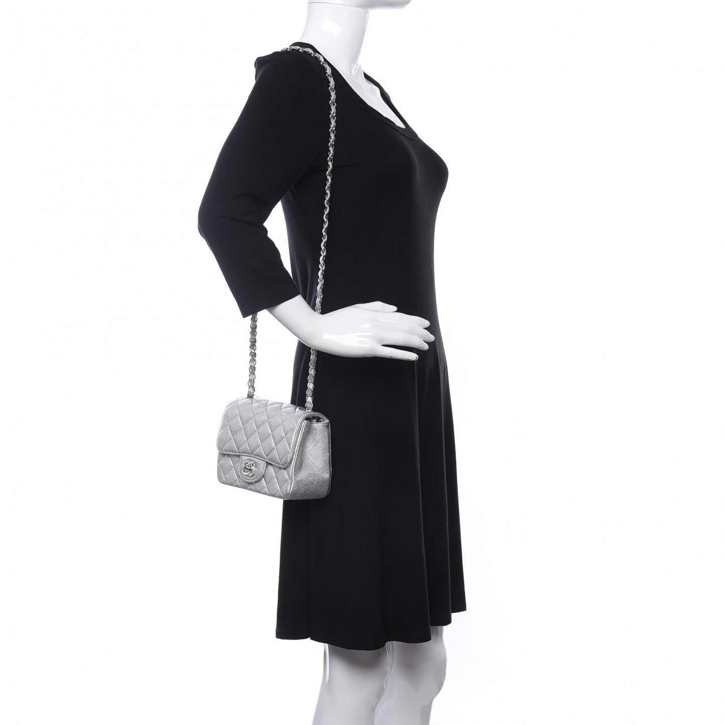 Metallic Lambskin Quilted Mini Square Flap Silver