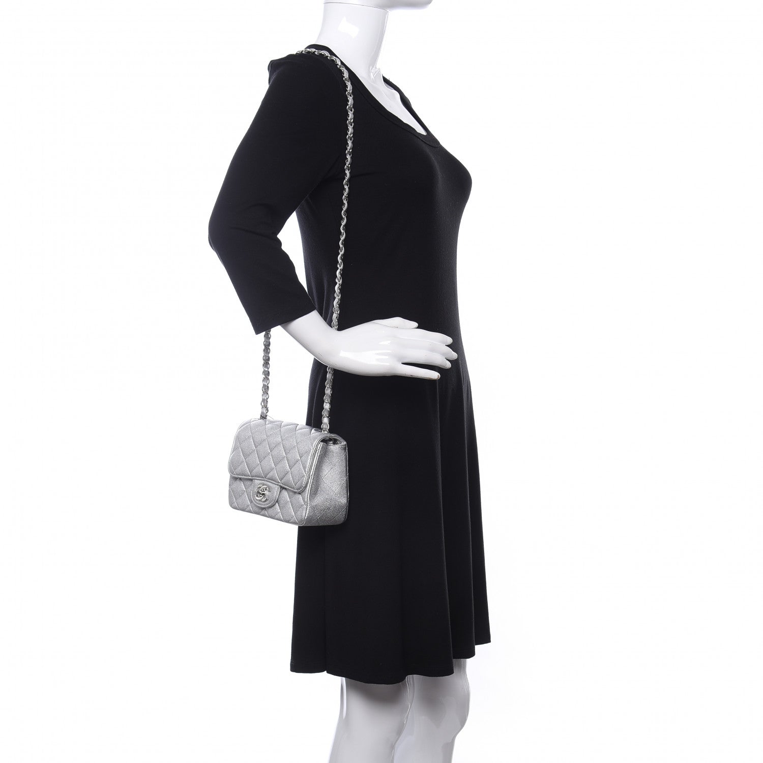 Chanel Metallic Lambskin Quilted Mini Square Flap Silver 2 of 10