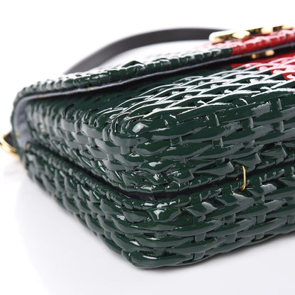 Gucci Glazed Wicker Stripe Small Cestino Shoulder Bag Green 8 of 9