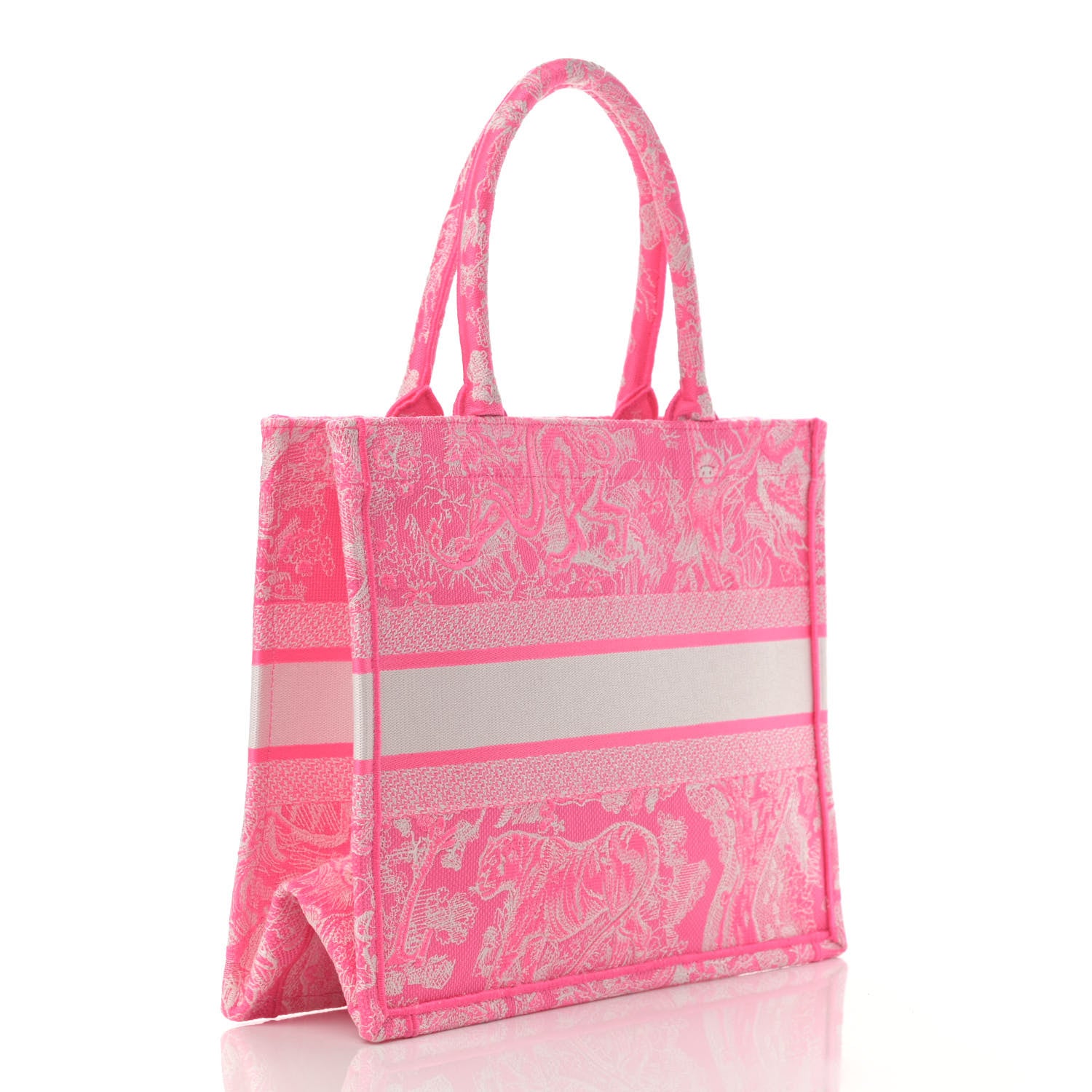Christian Dior Canvas Embroidered Medium Dioriviera Toile De Jouy Book Tote Fluorescent Pink 2 of 11