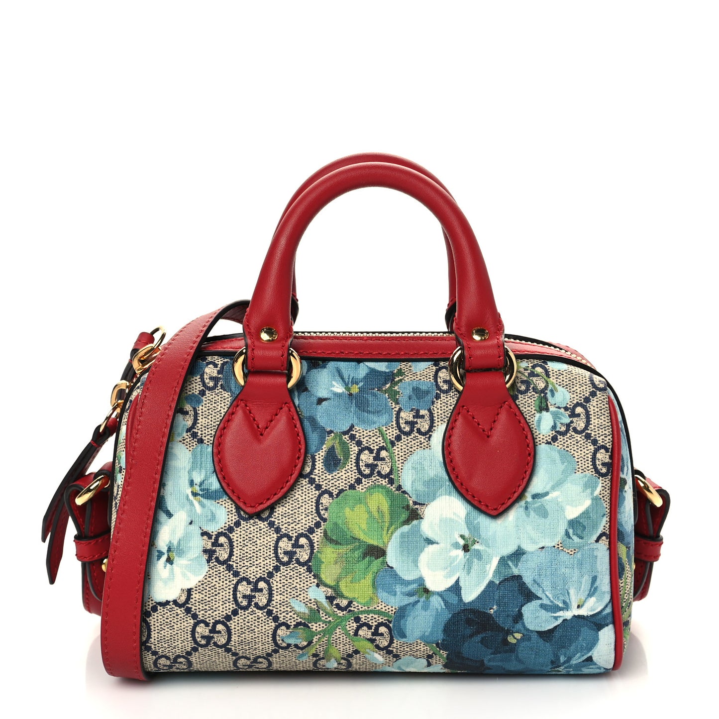 GG Supreme Monogram Blooms Mini Boston Navy Blue Hibiscus