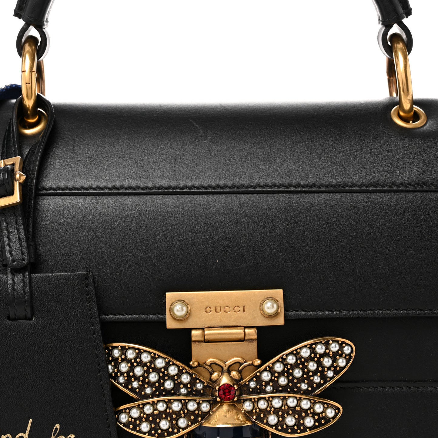 Calfskin Sylvie Web Small Queen Margaret Top Handle Bag Black