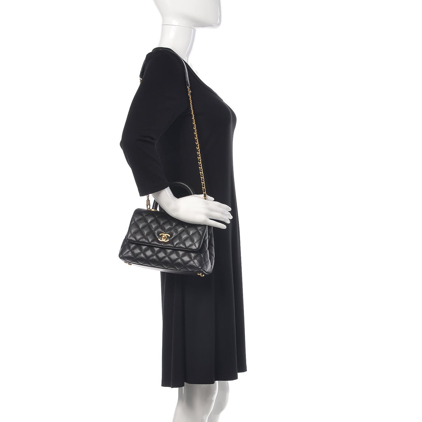 Caviar Quilted Mini Coco Handle Flap Black
