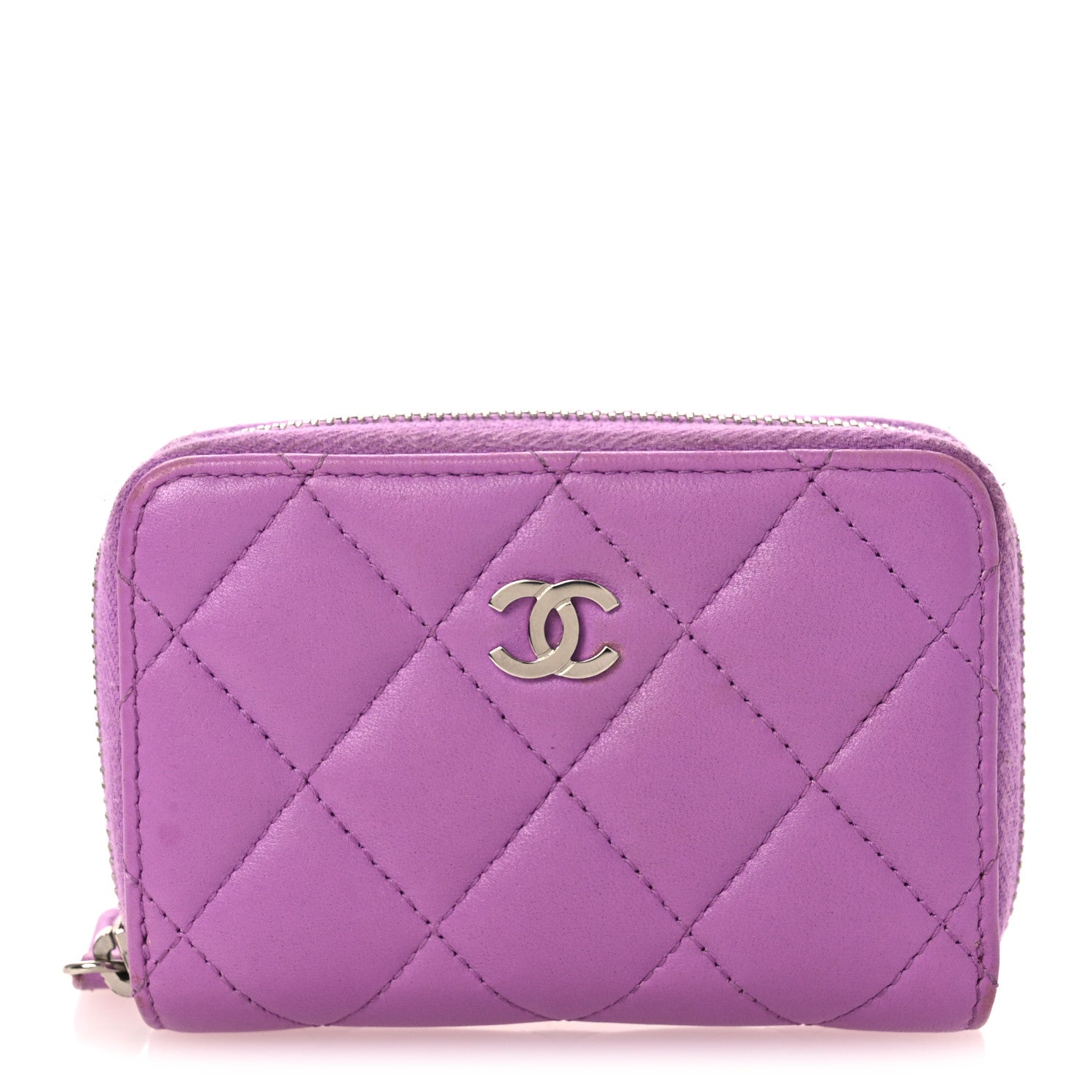 Chanel Lambskin Quilted Zip Around Coin Purse Wallet Purple 1 of 10