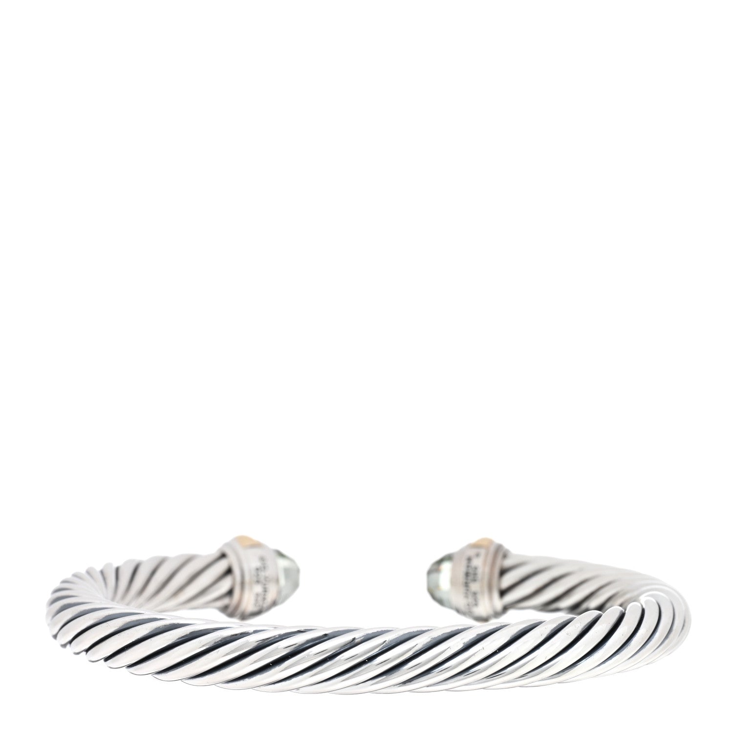 David Yurman Sterling Silver 14K Yellow Gold Prasiolite 7mm Cable Classics Bracelet 2 of 3