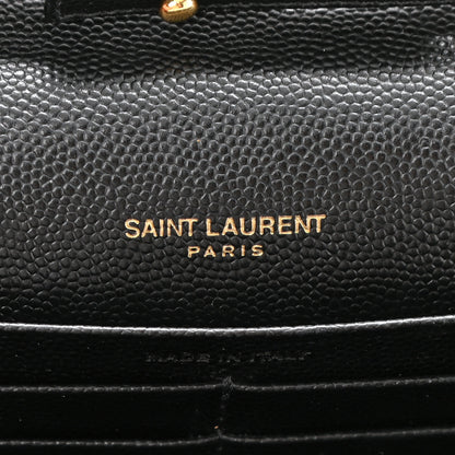 Saint Laurent Grain De Poudre Matelasse Chevron Monogram Chain Wallet Black 7 of 9