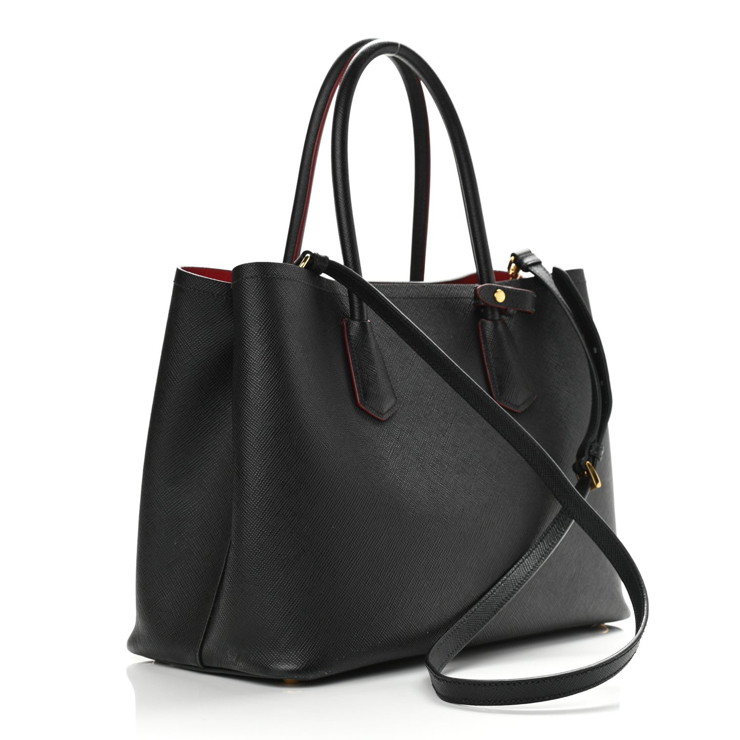 Saffiano Cuir Medium Double Bag Black Fuoco