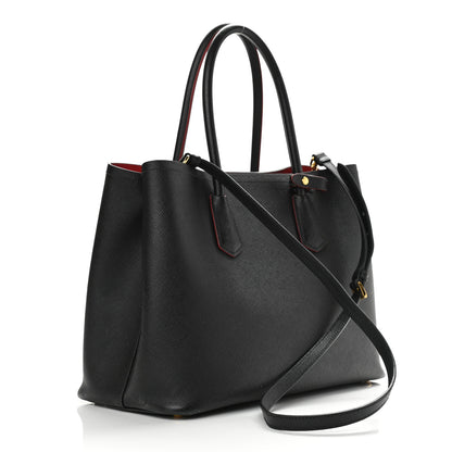 Prada Saffiano Cuir Medium Double Bag Black Fuoco 3 of 12
