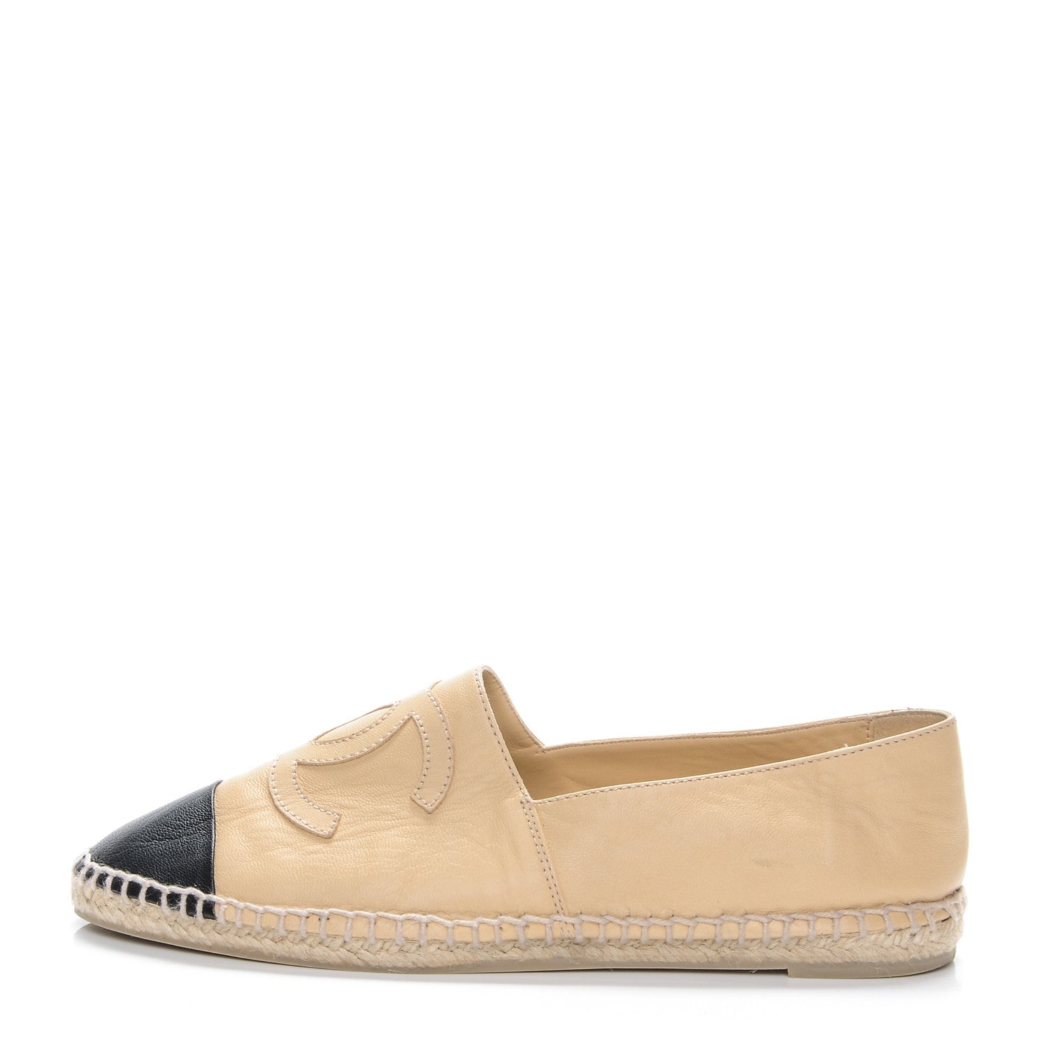 Chanel Lambskin CC Espadrilles 38 Beige Black 1 of 10