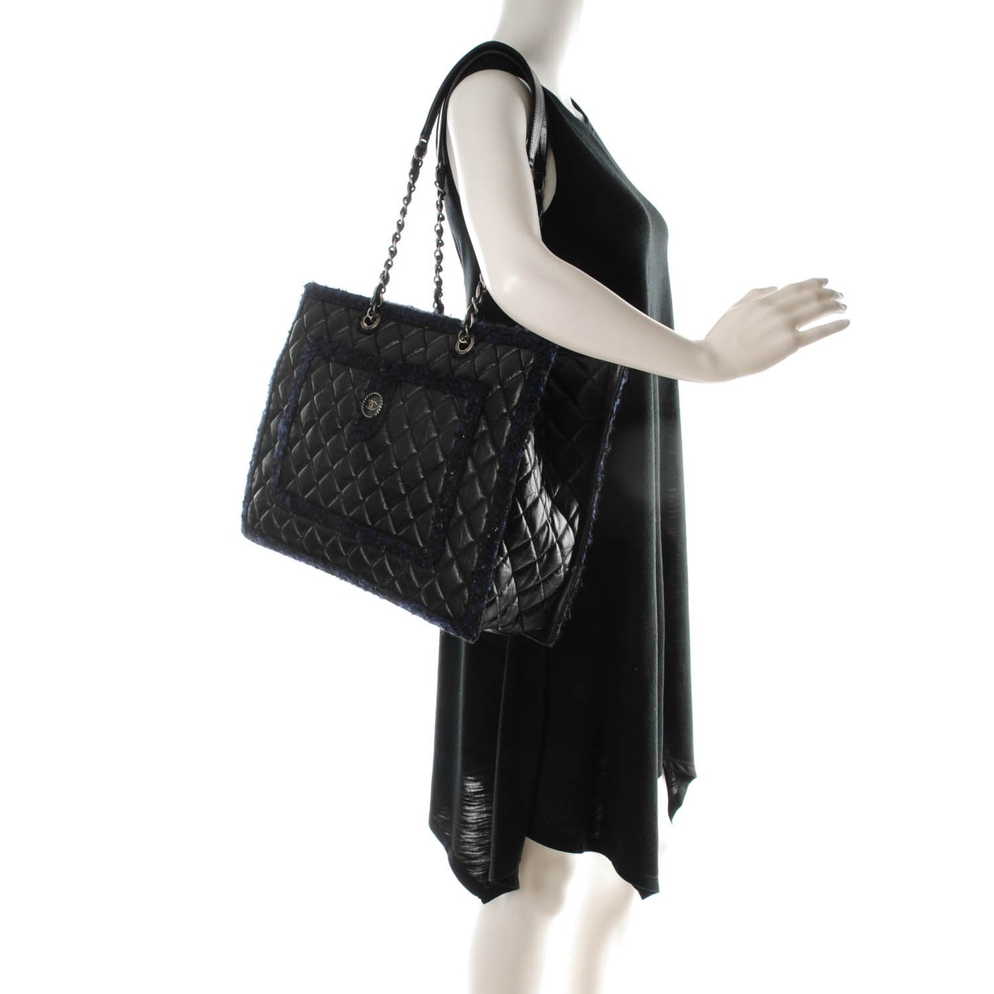 Aged Calfskin Quilted Tweed Large Secrets Tote Black
