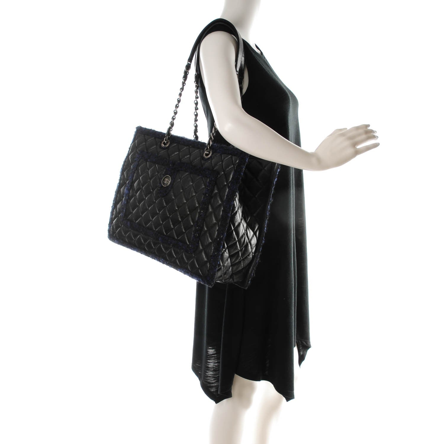 Chanel Aged Calfskin Quilted Tweed Large Secrets Tote Black 2 of 7