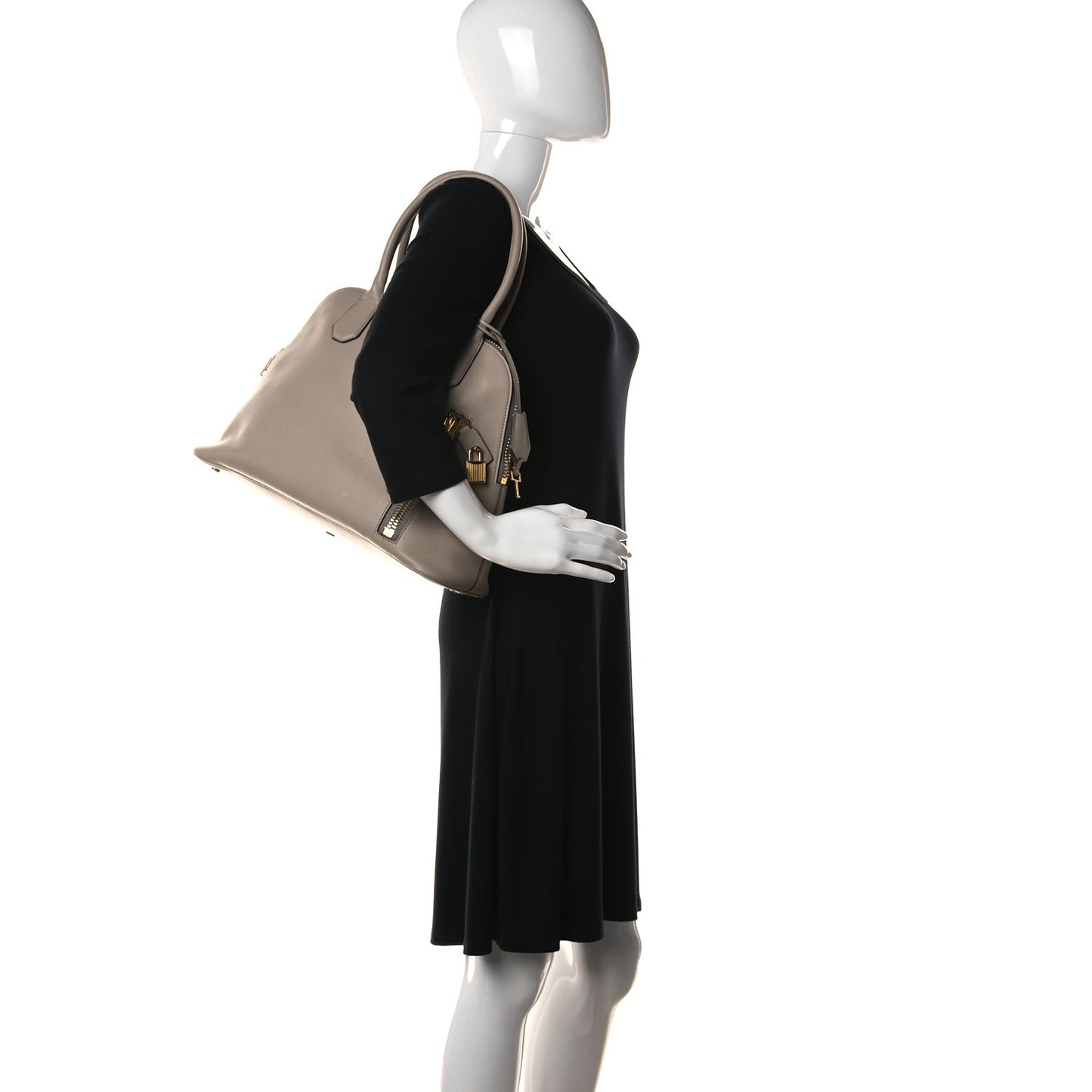 Pebbled Calfskin Medium Alix Dome Bag Taupe