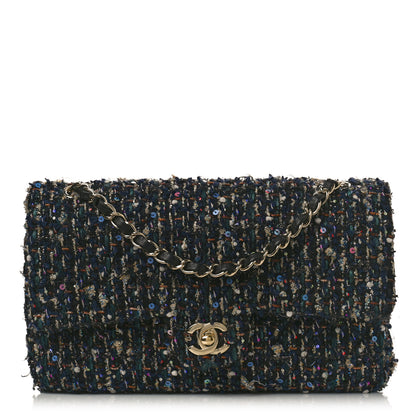 Chanel Glittered Tweed Quilted Medium Double Flap Navy Blue Multicolor 1 of 14