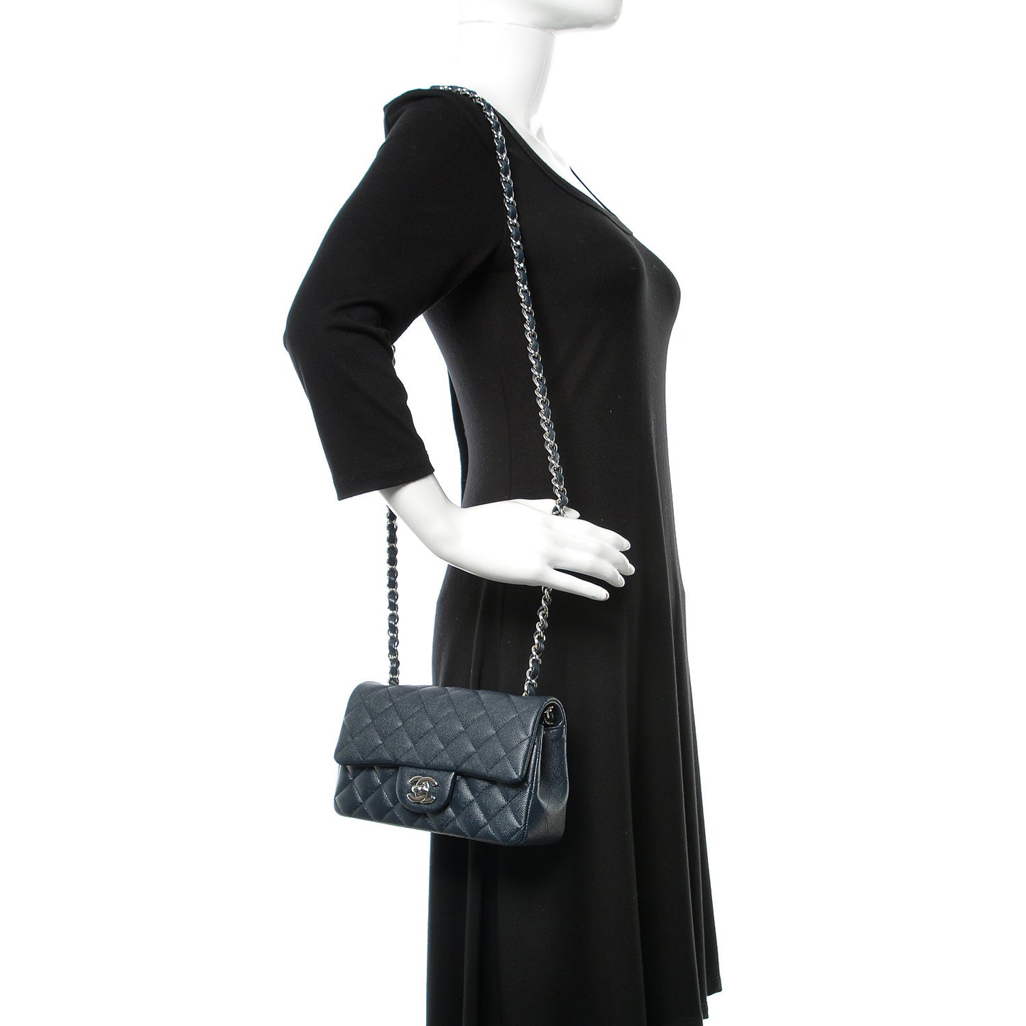 Caviar Quilted Mini Rectangular Flap Navy