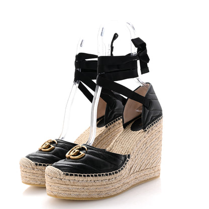 Gucci Nappa Matelasse GG Marmont Ankle Wrap Platform 35/120mm Espadrille Wedges 40.5 Black 4 of 11