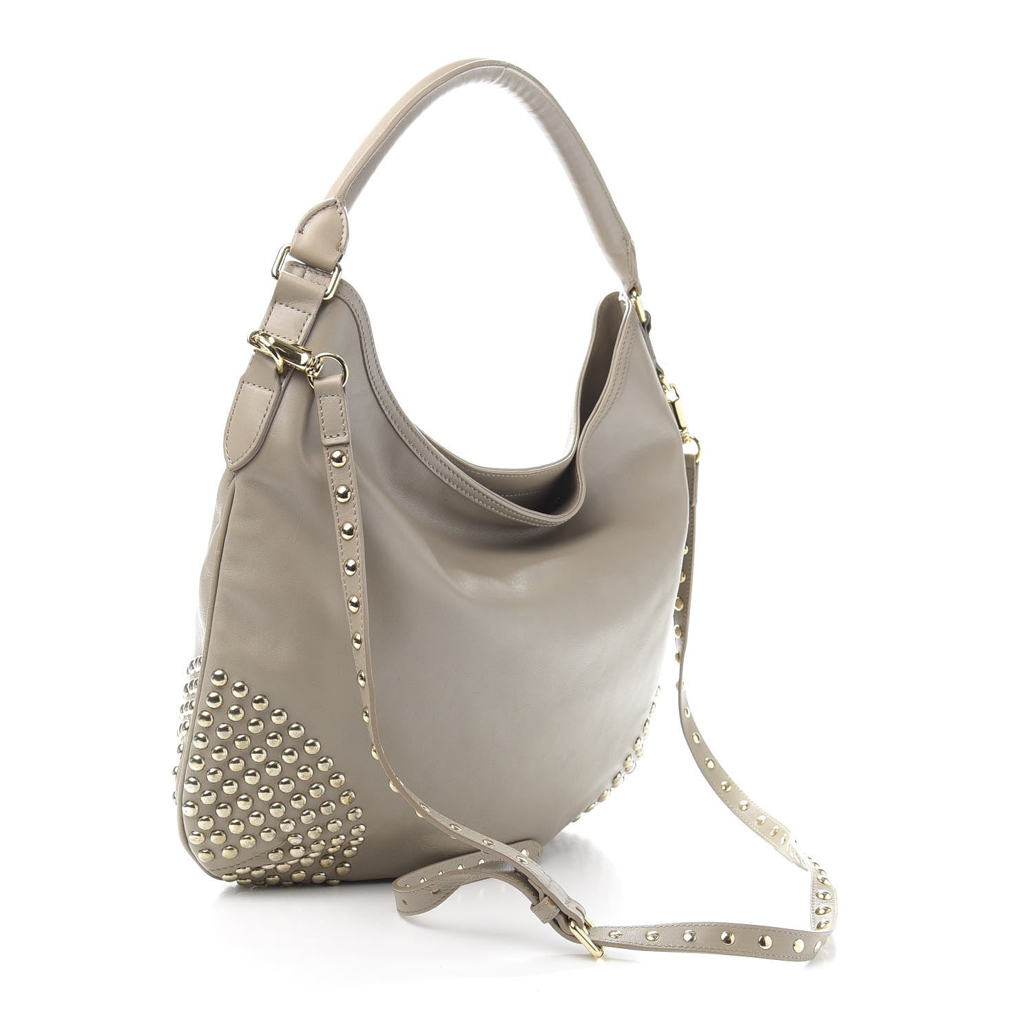 Burberry Calfskin Studded Hobo Beige 3 of 13