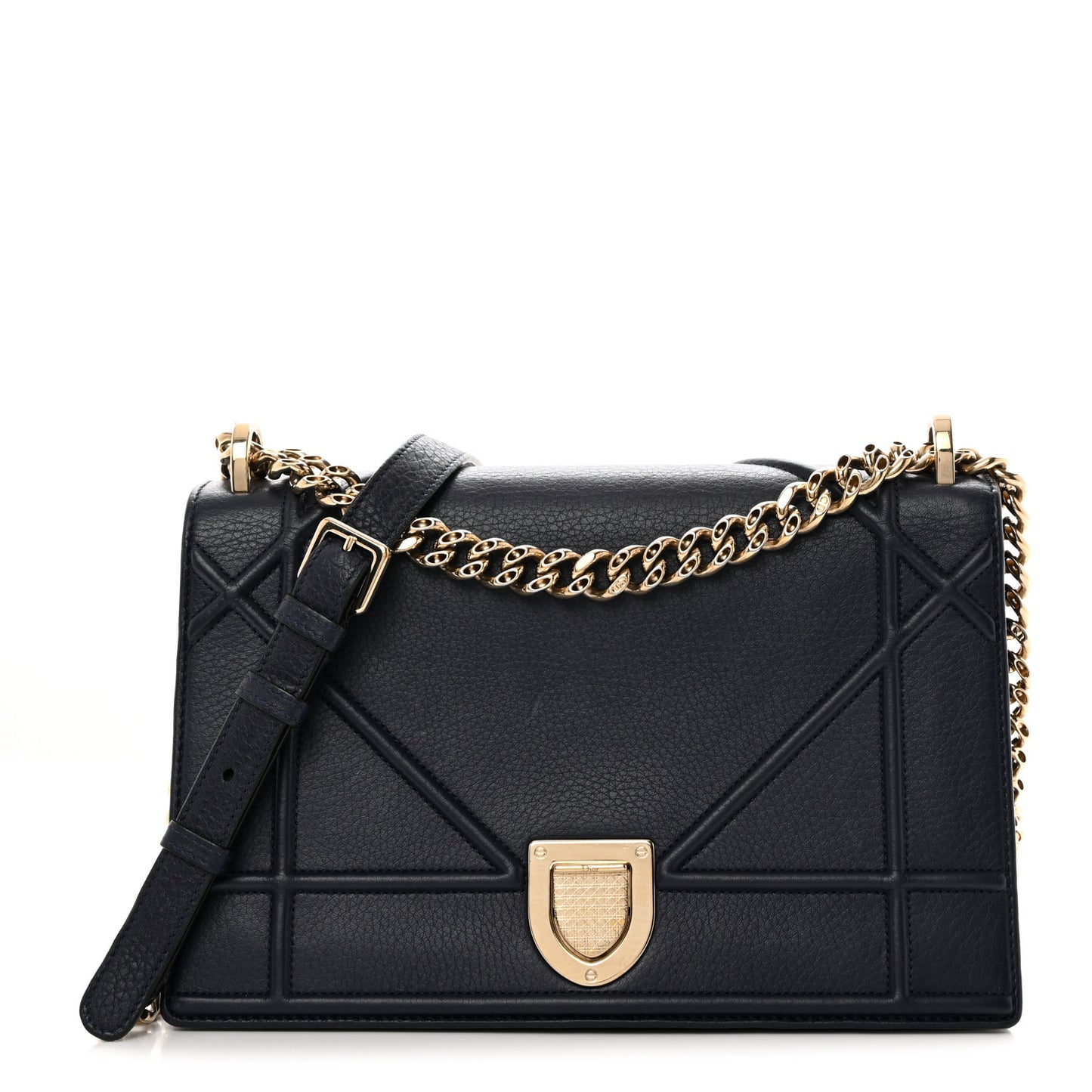 Grained Calfskin Medium Diorama Flap Bag Indigo Blue