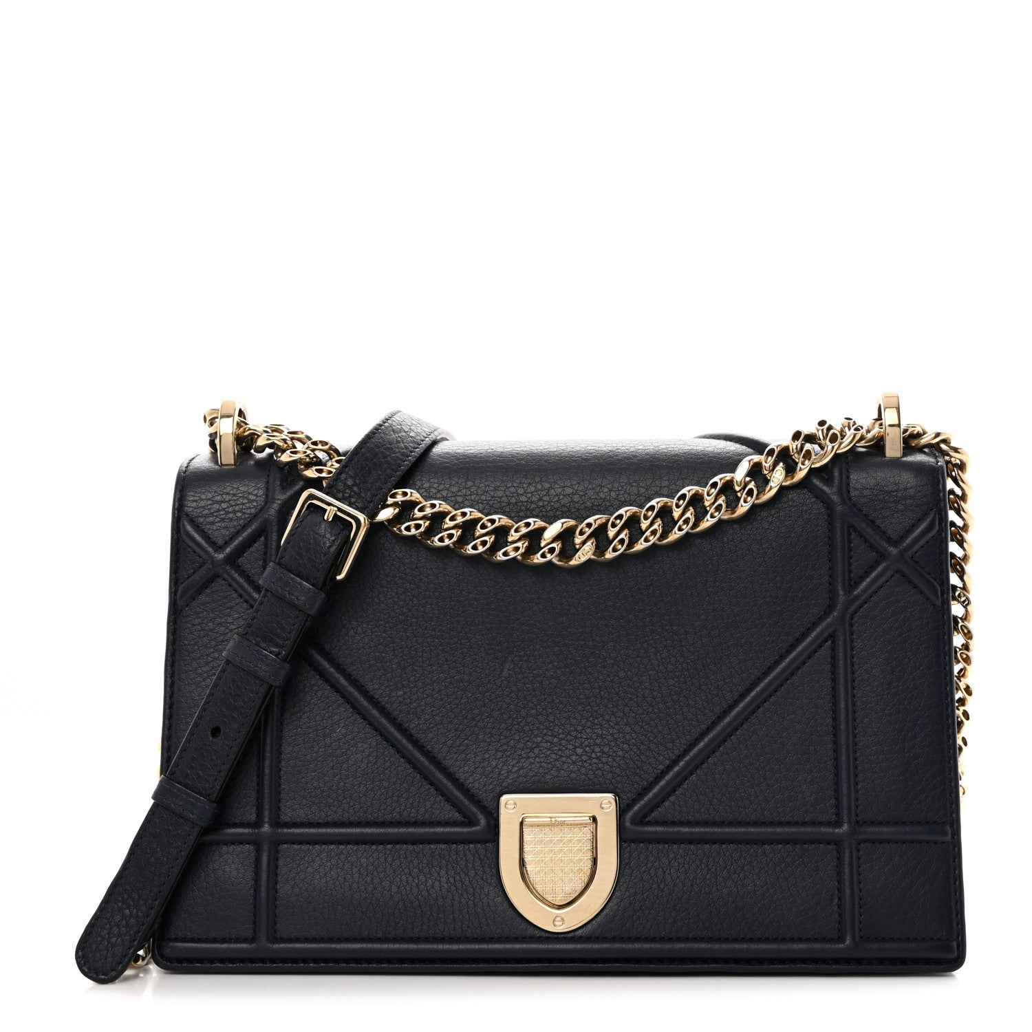 Christian Dior Grained Calfskin Medium Diorama Flap Bag Indigo Blue 1 of 10