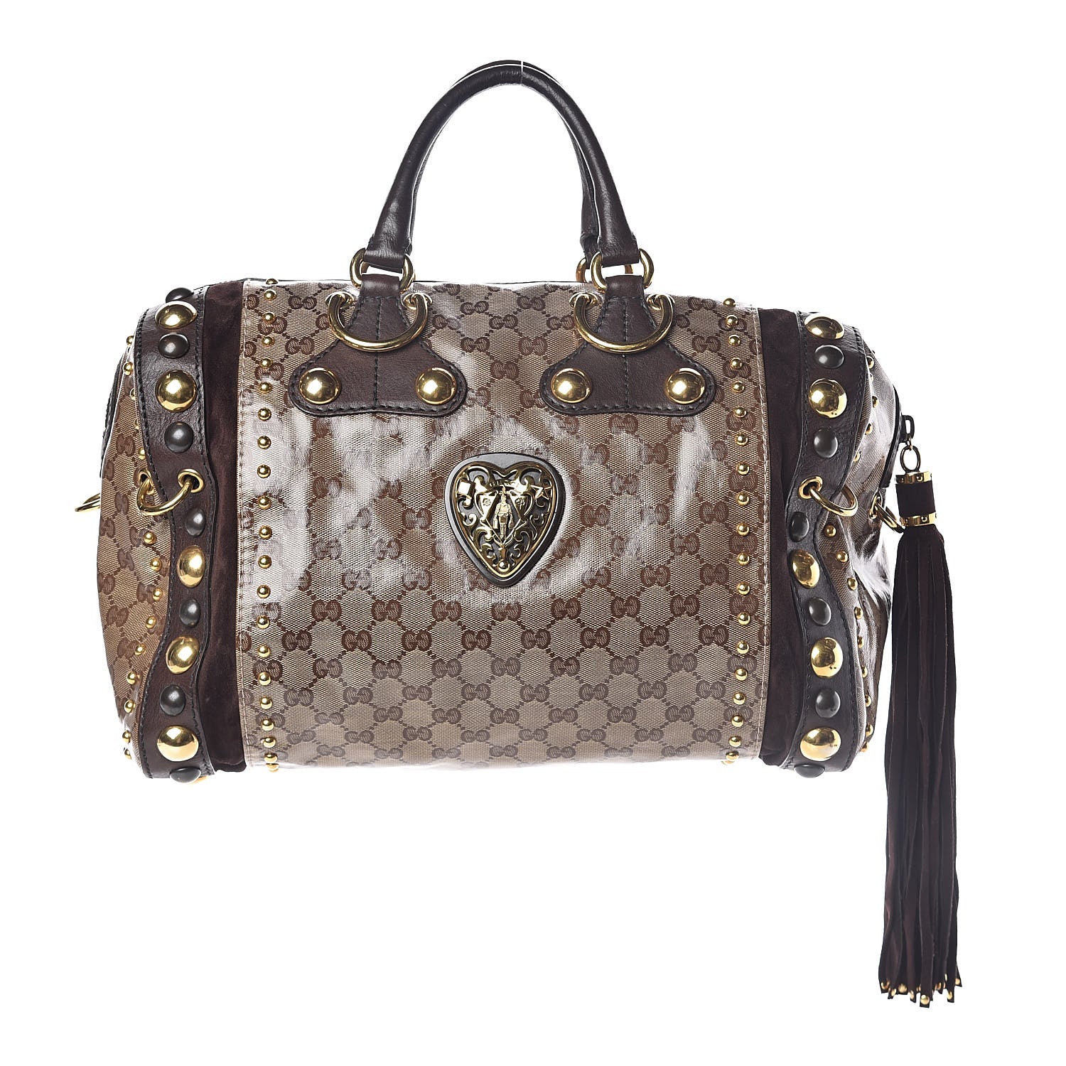 Gucci Crystal Monogram Studded Large Babouska Boston Dark Brown 1 of 12