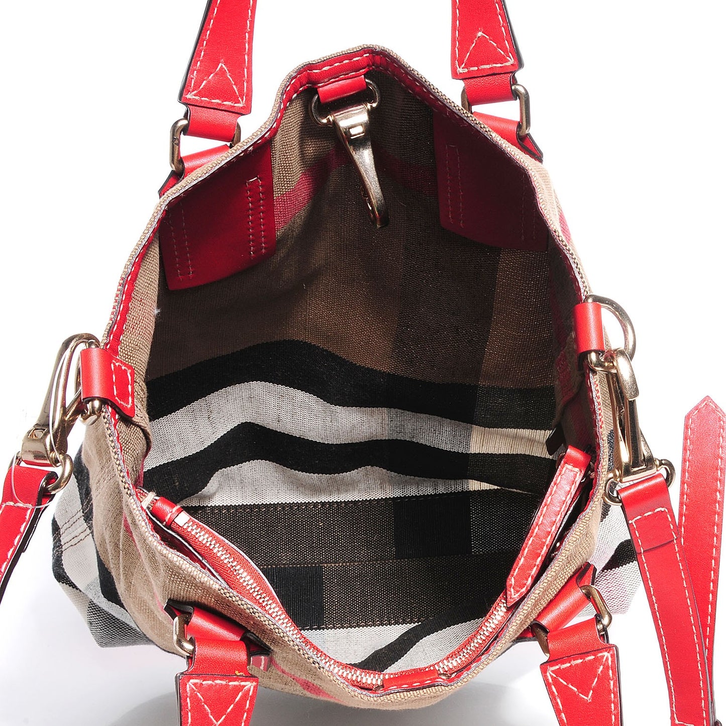 Canvas Mega Check Medium Tottenham Brit Tote Cadmium Red
