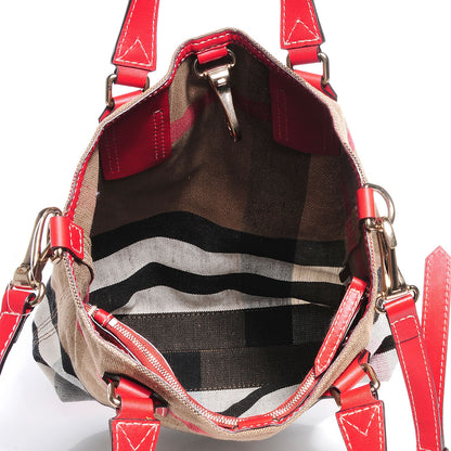 Burberry Canvas Mega Check Medium Tottenham Brit Tote Cadmium Red 8 of 11