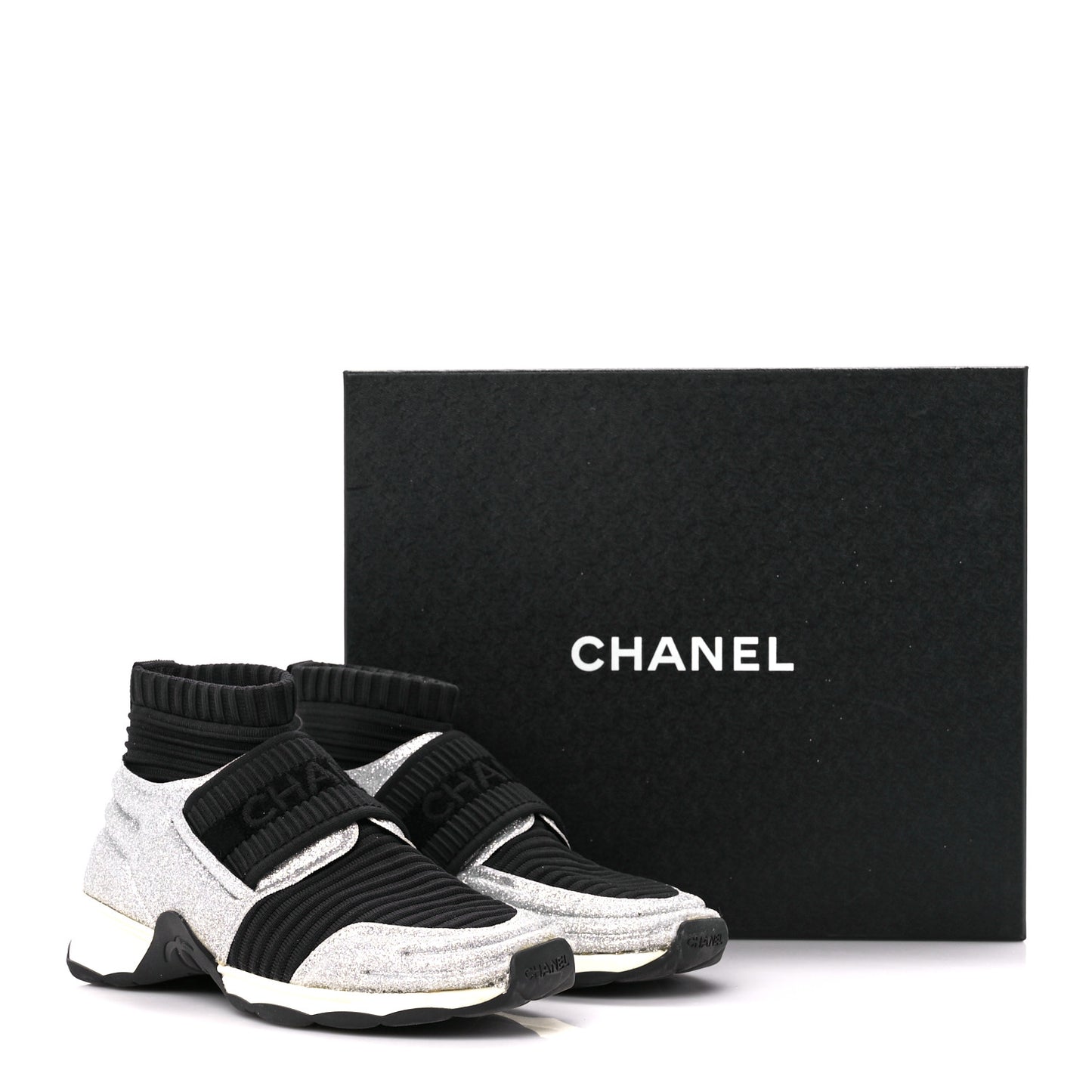 Glitter Stretch Fabric CC Sneakers 35 Black Silver