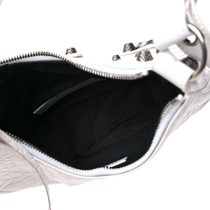 Balenciaga Extra Supple Calfskin Crocodile Embossed Le Cagole Shoulder Bag XS Optic White 6 of 10