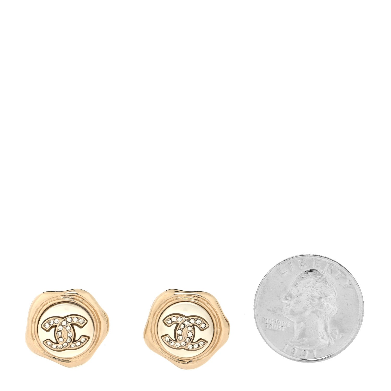 Chanel Metal Resin Crystal CC Earrings Gold 2 of 4