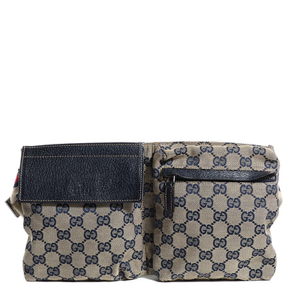 Gucci GG Monogram Web Double Pocket Belt Bag Navy 1 of 7