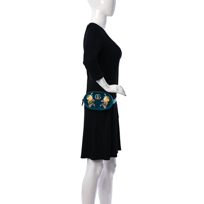 Gucci Velvet Matelasse Embroidered GG Marmont Belt Bag 85 34 Pavone Cyan 2 of 11