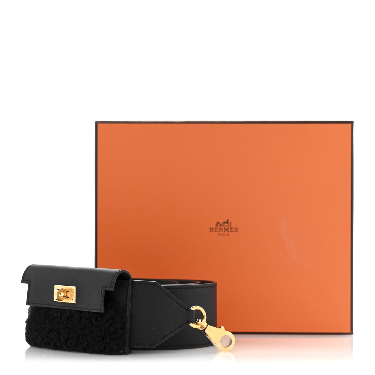 Hermes Swift Shearling Pocket Kelly Pluch Shoulder Strap Black 6 of 6