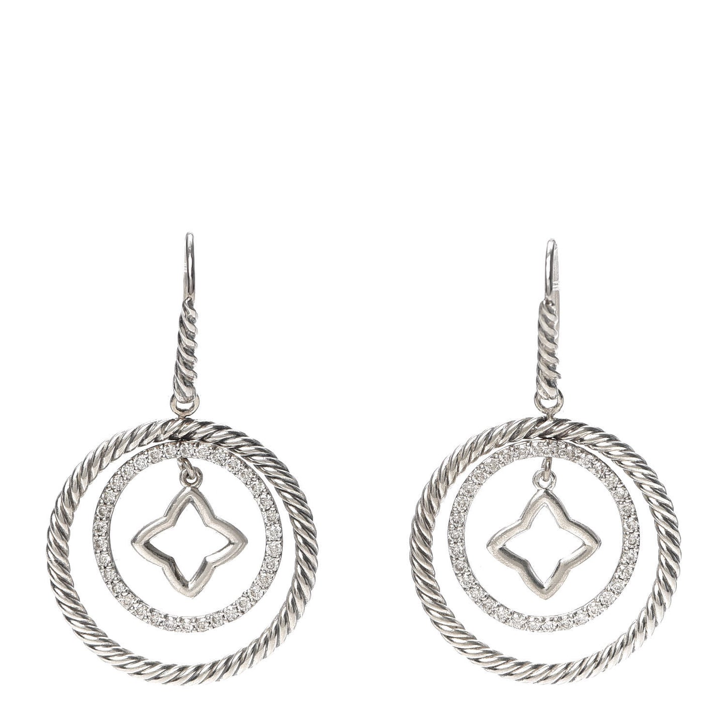 Sterling Silver Diamond Quatrefoil Mobile Circle Earrings