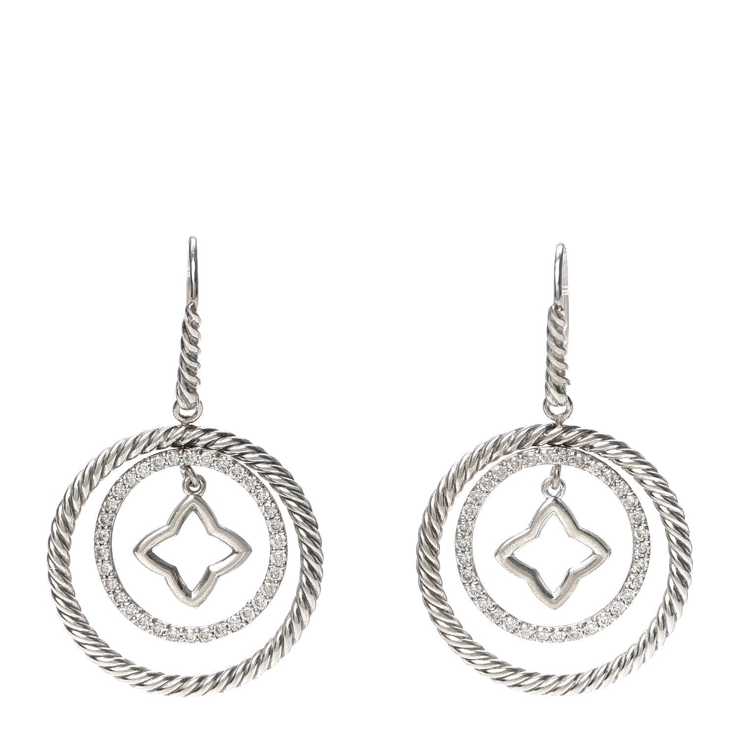 David Yurman Sterling Silver Diamond Quatrefoil Mobile Circle Earrings 1 of 4