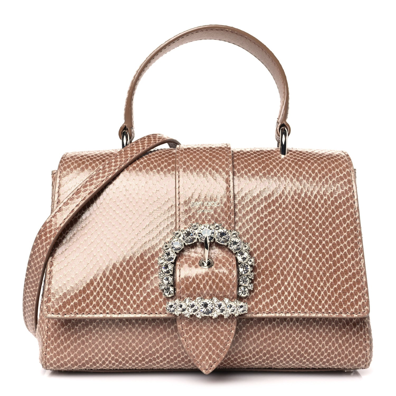 Jimmy Choo Calfskin Lizard Embossed Small Cheri Top Handle Bag Beige 1 of 8