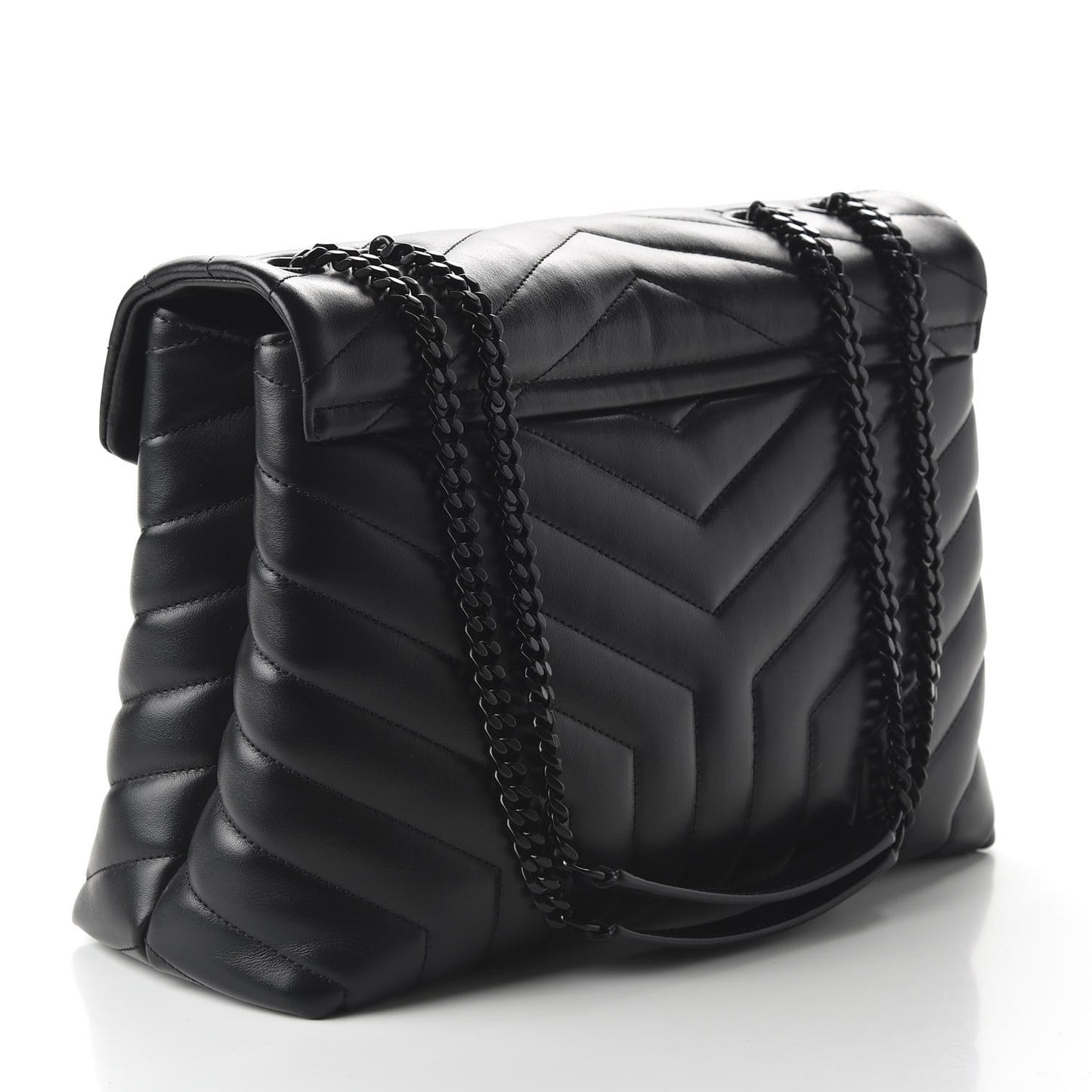 Calfskin Y Quilted Monogram Medium Loulou Chain Satchel Black