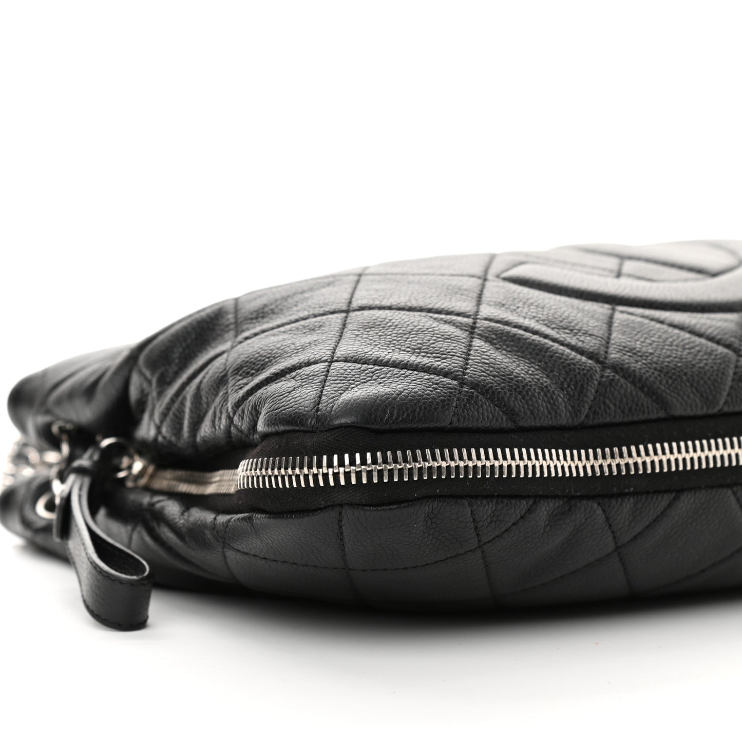 Caviar Quilted Expandable Zip Shoulder Bag Black