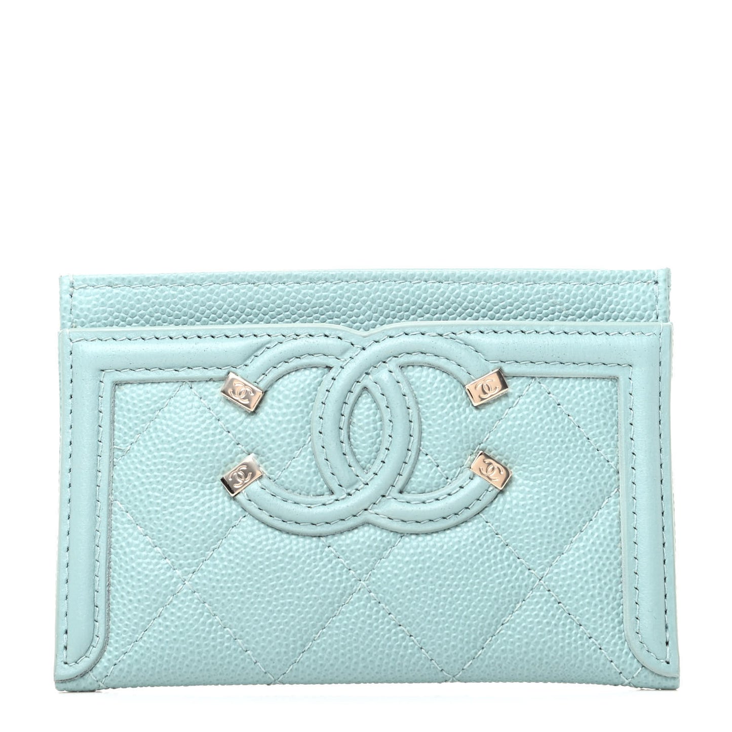 Caviar Quilted Filigree Card Holder Light Blue