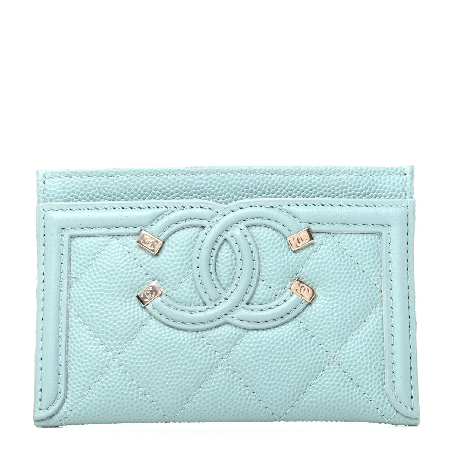 Chanel Caviar Quilted Filigree Card Holder Light Blue 1 of 9
