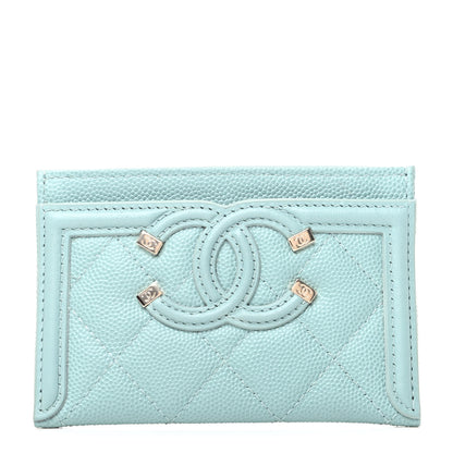 Chanel Caviar Quilted Filigree Card Holder Light Blue 1 of 9
