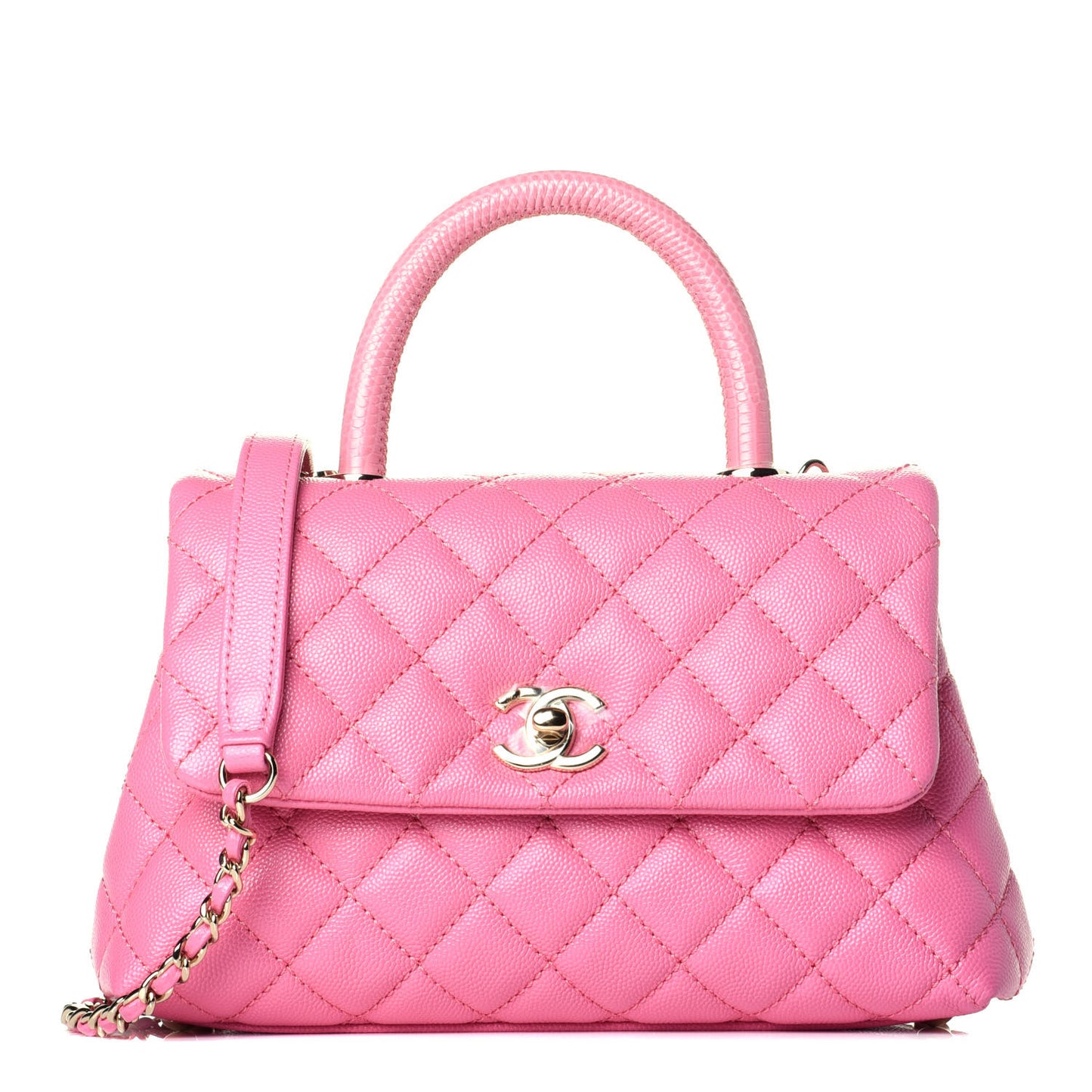 Caviar Lizard Embossed Quilted Mini Coco Handle Flap Pink